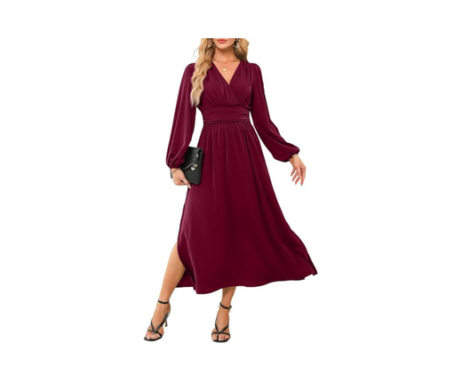 XP Curved Sleeve Side Slit Elegant Long Dress